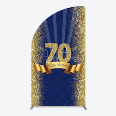 Aperturee - Aperturee 70th Happy Birthday Half Moon Arch Backdrop Navy Blue and Gold Glitter Sparkle Birthday Party Celebration Background
