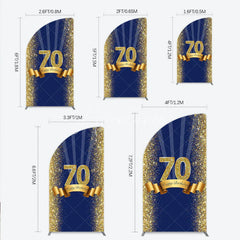 Aperturee - Aperturee 70th Happy Birthday Half Moon Arch Backdrop Navy Blue and Gold Glitter Sparkle Birthday Party Celebration Background