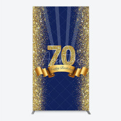 Aperturee - Aperturee 70th Happy Birthday Rectangle Backdrop Navy Blue and Gold Glitter Sparkle Birthday Party Celebration Background
