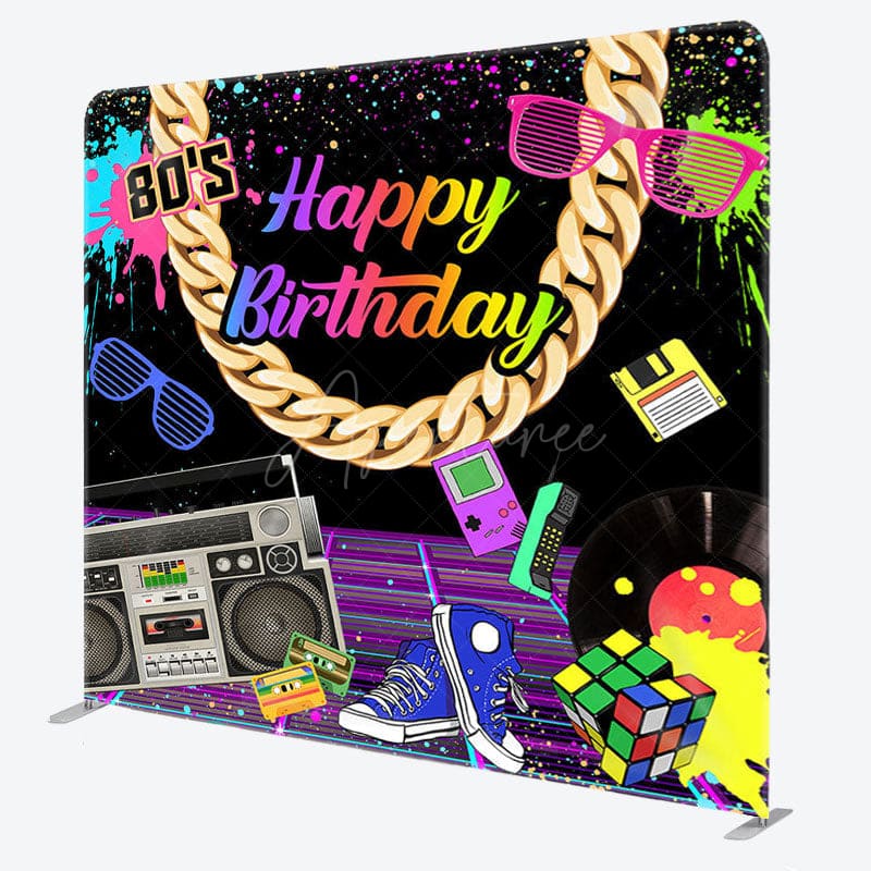 Aperturee - Aperturee 80S Graffiti Theme Fabric Backdrop Cover for Birthday