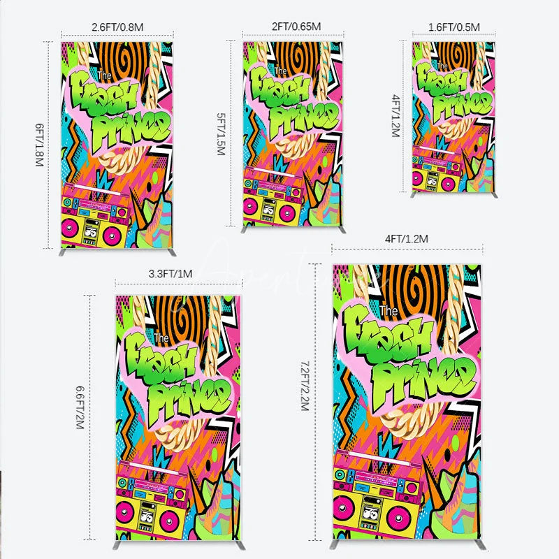 Aperturee - Aperturee 90s Hip Hop Themed Fresh Prince Rectangle Backdrop Retro Graffiti Art for Baby Shower Throwback Birthday Party Decor