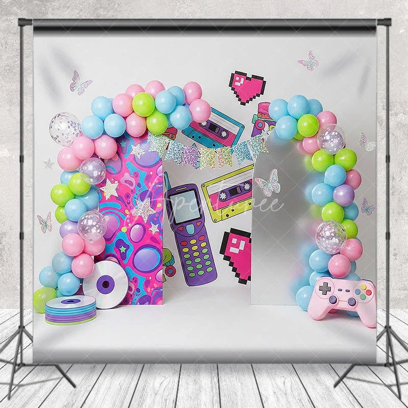 Aperturee - Aperturee 90s Retro Nostalgia Arch Backdrop Cassette and Game Controller for Birthday Party