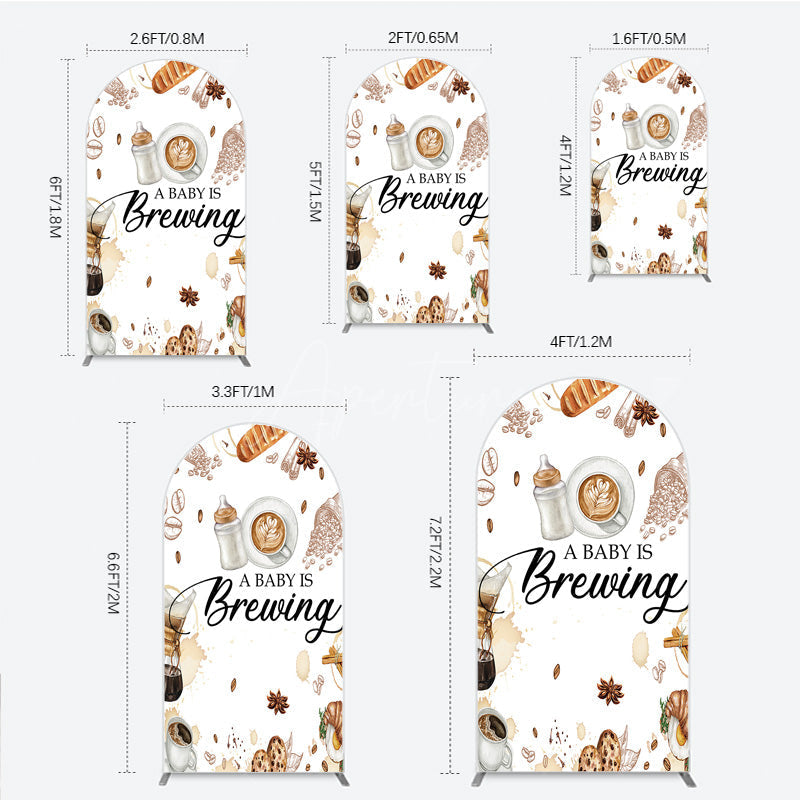 Aperturee Aperturee A Baby is Brewing Arch Backdrop Coffee and Croissant Themed Baby Shower Fun Cafe Welcome Sign Photo Prop Decor
