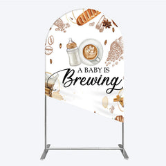 Aperturee Aperturee A Baby is Brewing Arch Backdrop Coffee and Croissant Themed Baby Shower Fun Cafe Welcome Sign Photo Prop Decor
