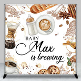 Aperturee Aperturee A Baby is Brewing Custom Backdrop Coffee and Croissant Themed Baby Shower Personalized Cafe Welcome Sign Decor