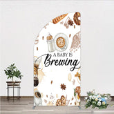 Aperturee Aperturee A Baby is Brewing Half Moon Arch Backdrop Coffee and Croissant Themed Baby Shower Fun Cafe Welcome Sign Photo Prop Decor