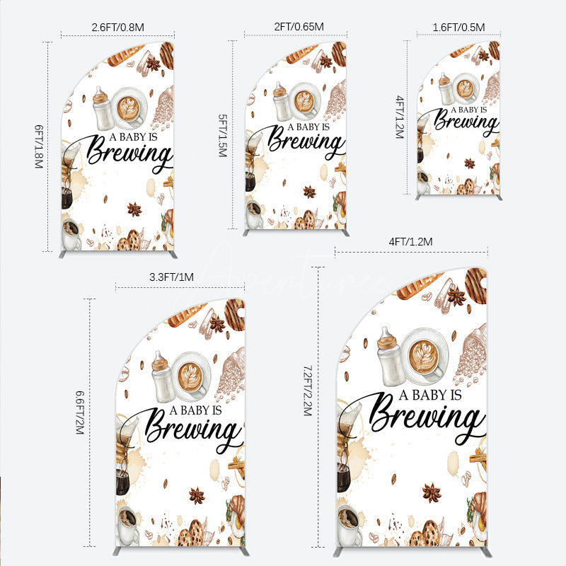 Aperturee Aperturee A Baby is Brewing Half Moon Arch Backdrop Coffee and Croissant Themed Baby Shower Fun Cafe Welcome Sign Photo Prop Decor