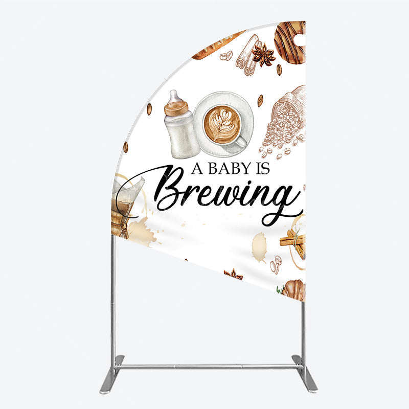 Aperturee Aperturee A Baby is Brewing Half Moon Arch Backdrop Coffee and Croissant Themed Baby Shower Fun Cafe Welcome Sign Photo Prop Decor
