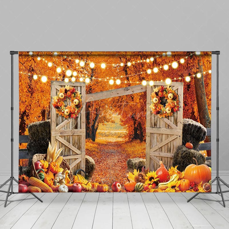 Aperturee - Aperturee A Fruitful Autumn Courtyard Lights Photo Backdrop