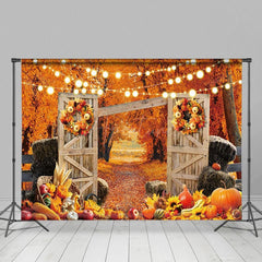 Aperturee - Aperturee A Fruitful Autumn Courtyard Lights Photo Backdrop
