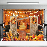 Aperturee - Aperturee A Fruitful Autumn Courtyard Lights Photo Backdrop