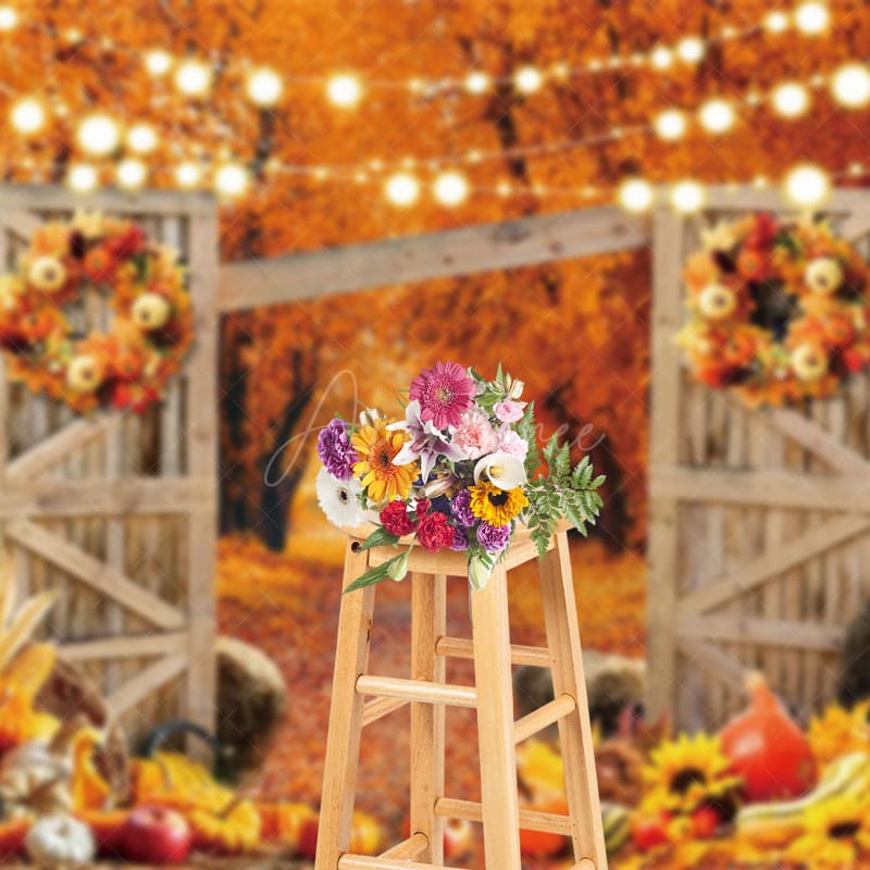 Aperturee - Aperturee A Fruitful Autumn Courtyard Lights Photo Backdrop