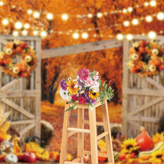 Aperturee - Aperturee A Fruitful Autumn Courtyard Lights Photo Backdrop
