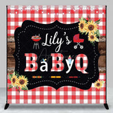 Aperturee Aperturee A Little Baby Q Custom Baby Shower Backdrop Red Gingham and Sunflower BBQ Summer Picnic Welcome Sign Decor