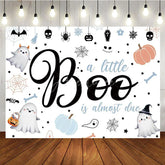Aperturee - Aperturee A Little Boo is Almost Due Baby Shower Backdrop Cute Ghost with Pastel Pumpkins Halloween Gender Neutral Decor