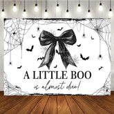 Aperturee - Aperturee A Little Boo is Almost Due Halloween Baby Shower Backdrop Gothic Black Bow with Spiders Spooky Elegant Decor