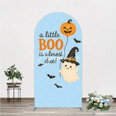 Aperturee - Aperturee A Little Boo Is Almost Due Halloween Round Top Arch Backdrop Cute Ghost Pumpkin Baby Shower Party Decor