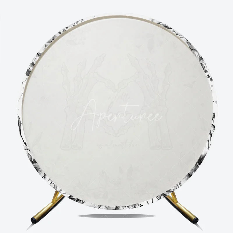 Aperturee - Aperturee A Little Boo is Almost Due Round Backdrop Gothic Skeleton Hands with Floral Halloween Baby Shower Decor