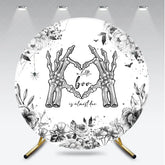 Aperturee - Aperturee A Little Boo is Almost Due Round Backdrop Gothic Skeleton Hands with Floral Halloween Baby Shower Decor