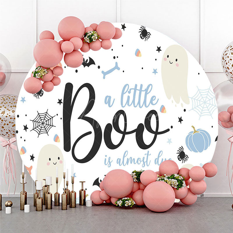 Aperturee Aperturee A Little Boo is Almost Due Round Backdrop Halloween Themed Baby Shower Cute Ghost and Pumpkin Party Decor
