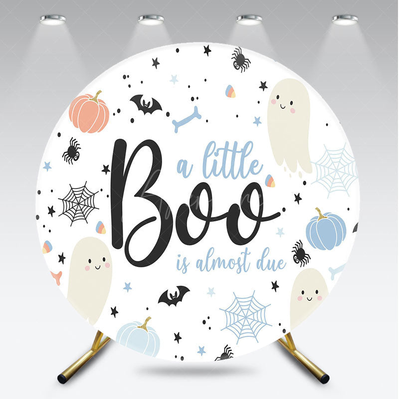 Aperturee Aperturee A Little Boo is Almost Due Round Backdrop Halloween Themed Baby Shower Cute Ghost and Pumpkin Party Decor
