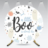 Aperturee Aperturee A Little Boo is Almost Due Round Backdrop Halloween Themed Baby Shower Cute Ghost and Pumpkin Party Decor