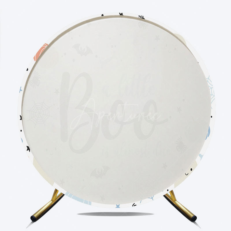 Aperturee Aperturee A Little Boo is Almost Due Round Backdrop Halloween Themed Baby Shower Cute Ghost and Pumpkin Party Decor