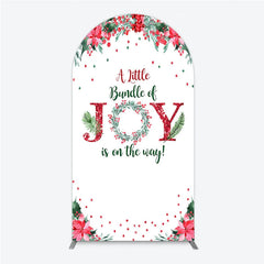 Aperturee - Aperturee A Little Bundle of Joy is on the Way Arch Backdrop Christmas Baby Shower with Poinsettia Winter Floral Decor