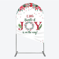 Aperturee - Aperturee A Little Bundle of Joy is on the Way Arch Backdrop Christmas Baby Shower with Poinsettia Winter Floral Decor