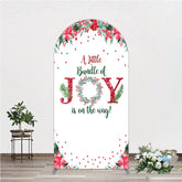 Aperturee - Aperturee A Little Bundle of Joy is on the Way Arch Backdrop Christmas Baby Shower with Poinsettia Winter Floral Decor