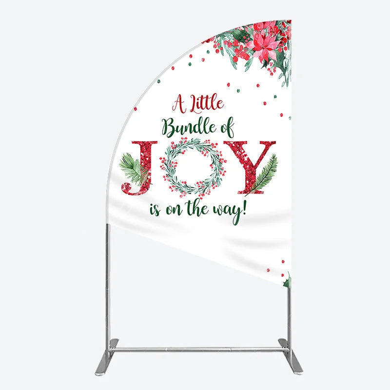 Aperturee - Aperturee A Little Bundle of Joy is on the Way Half Moon Arch Backdrop Christmas Baby Shower with Poinsettia Winter Floral Decor