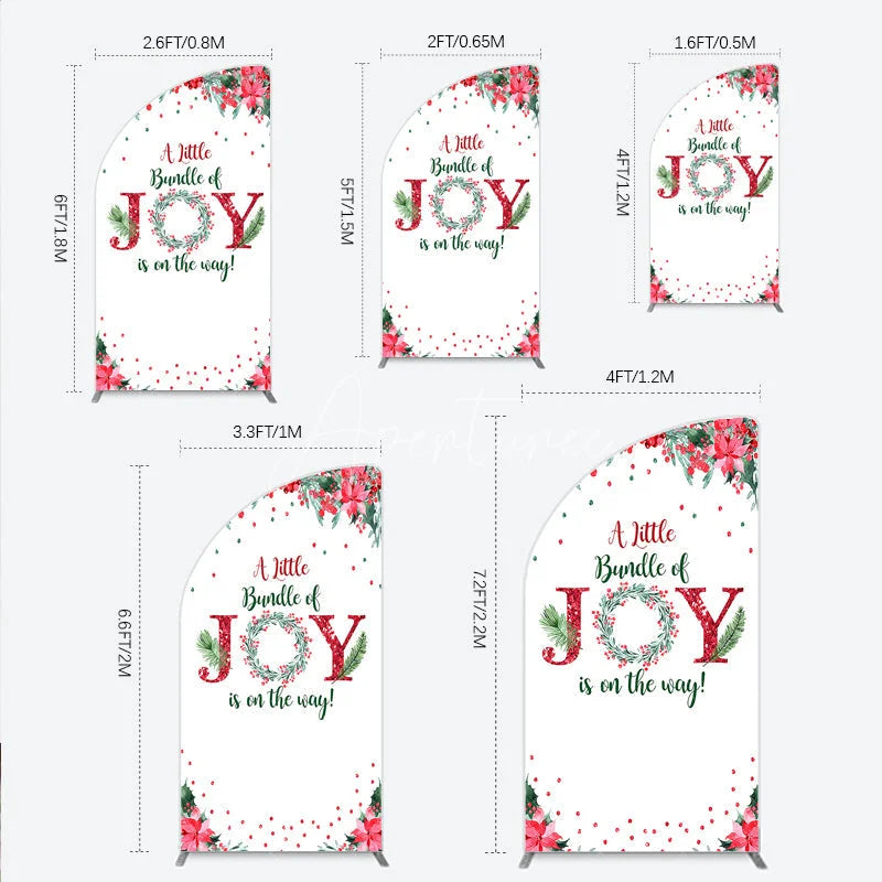 Aperturee - Aperturee A Little Bundle of Joy is on the Way Half Moon Arch Backdrop Christmas Baby Shower with Poinsettia Winter Floral Decor