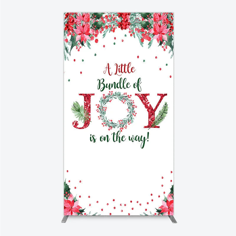 Aperturee - Aperturee A Little Bundle of Joy is on the Way Rectangle Backdrop Christmas Baby Shower with Poinsettia Winter Floral Decor