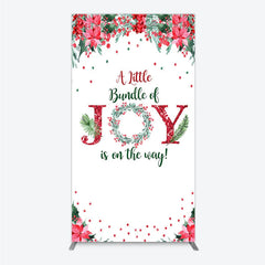 Aperturee - Aperturee A Little Bundle of Joy is on the Way Rectangle Backdrop Christmas Baby Shower with Poinsettia Winter Floral Decor