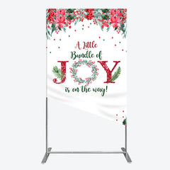 Aperturee - Aperturee A Little Bundle of Joy is on the Way Rectangle Backdrop Christmas Baby Shower with Poinsettia Winter Floral Decor