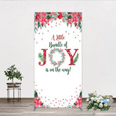 Aperturee - Aperturee A Little Bundle of Joy is on the Way Rectangle Backdrop Christmas Baby Shower with Poinsettia Winter Floral Decor