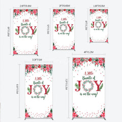 Aperturee - Aperturee A Little Bundle of Joy is on the Way Rectangle Backdrop Christmas Baby Shower with Poinsettia Winter Floral Decor
