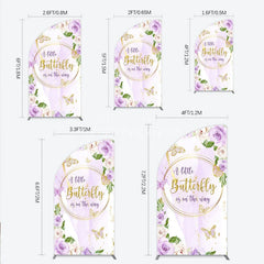 Aperturee - Aperturee A Little Butterfly is on the way Half Moon Arch Backdrop Purple Floral Baby Shower Decor Gold Butterfly for Girl