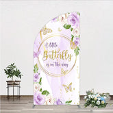 Aperturee - Aperturee A Little Butterfly is on the way Half Moon Arch Backdrop Purple Floral Baby Shower Decor Gold Butterfly for Girl