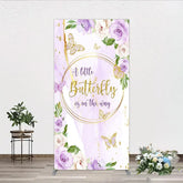 Aperturee - Aperturee A Little Butterfly is on the way Rectangle Backdrop Purple Floral Baby Shower Decor Gold Butterfly for Girl
