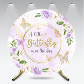 Aperturee - Aperturee A Little Butterfly is on the Way Round Backdrop Purple and Gold Floral Girl Baby Shower Party Decor