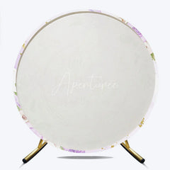 Aperturee - Aperturee A Little Butterfly is on the Way Round Backdrop Purple and Gold Floral Girl Baby Shower Party Decor