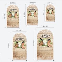 Aperturee - Aperturee A Little Cowboy is on the Way Arch Backdrop Rustic Western Baby Shower Decor Wood and String Lights Photo Booth