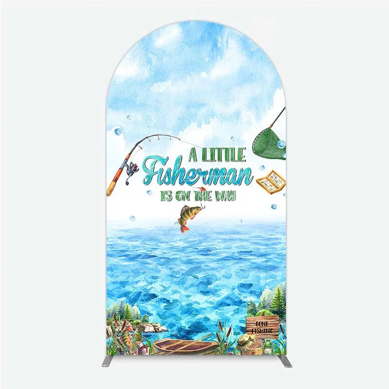 Aperturee - Aperturee A Little Fisherman is on the Way Arch Backdrop Lake Fishing Boat Baby Shower Decoration