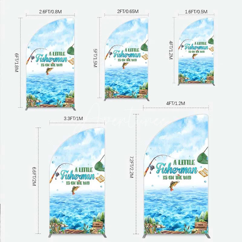 Aperturee - Aperturee A Little Fisherman is on the Way Half Moon Arch Backdrop Lake Fishing Boat Baby Shower Decoration