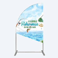 Aperturee - Aperturee A Little Fisherman is on the Way Half Moon Arch Backdrop Lake Fishing Boat Baby Shower Decoration