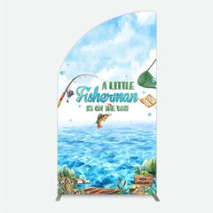 Aperturee - Aperturee A Little Fisherman is on the Way Half Moon Arch Backdrop Lake Fishing Boat Baby Shower Decoration