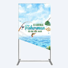 Aperturee - Aperturee A Little Fisherman is on the Way Rectangle Backdrop Lake Fishing Boat Baby Shower Decoration