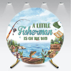Aperturee - Aperturee A Little Fisherman Is On The Way Round Backdrop Gone Fishing Theme Lake and Boat Party Cover