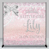 Aperturee Aperturee A Little Girl Is On The Way Custom Backdrop Pink and Silver Glitter Baby Shower Princess Crown and Pearls Banner